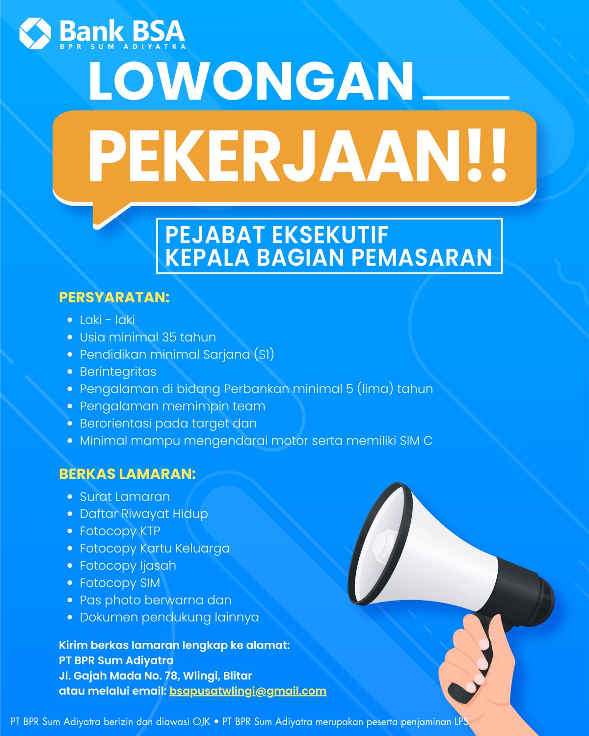 LOWONGAN KERJA BAGIAN PEMASARAN